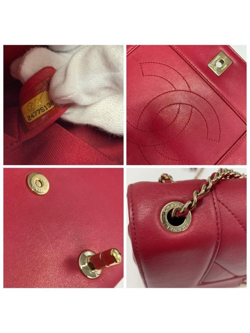 Chanel V Stitch Lambskin Turnlock Shoulder Bag